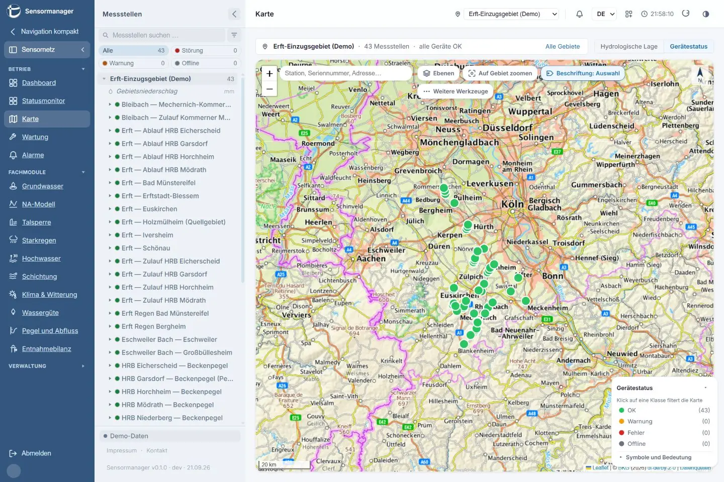 Messnetz überblicken – Vorschau mit simulierten Beispieldaten · keine Kundendaten · Darstellung kann sich bis zur Freischaltung ändern.